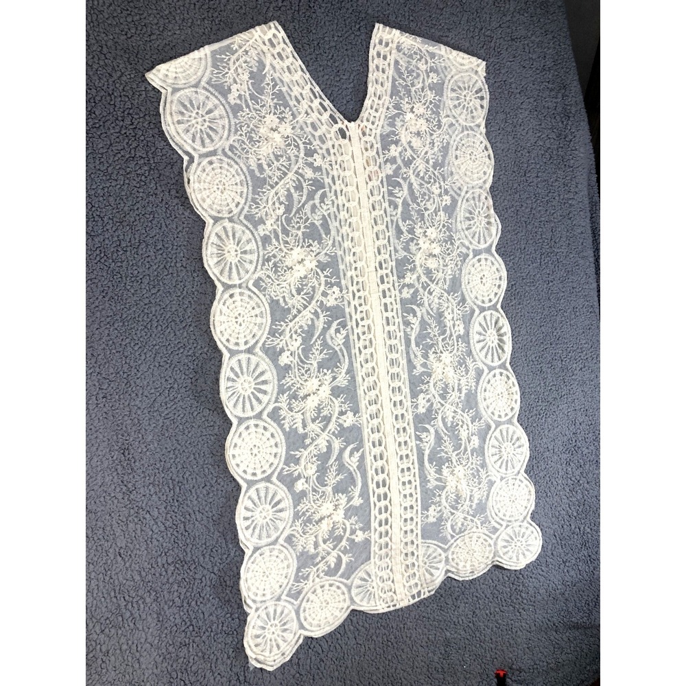 Negs Sheer Lace Cover Up Boxy Kaftan Detailed Lace Boho Beach Dress Women OS NWT